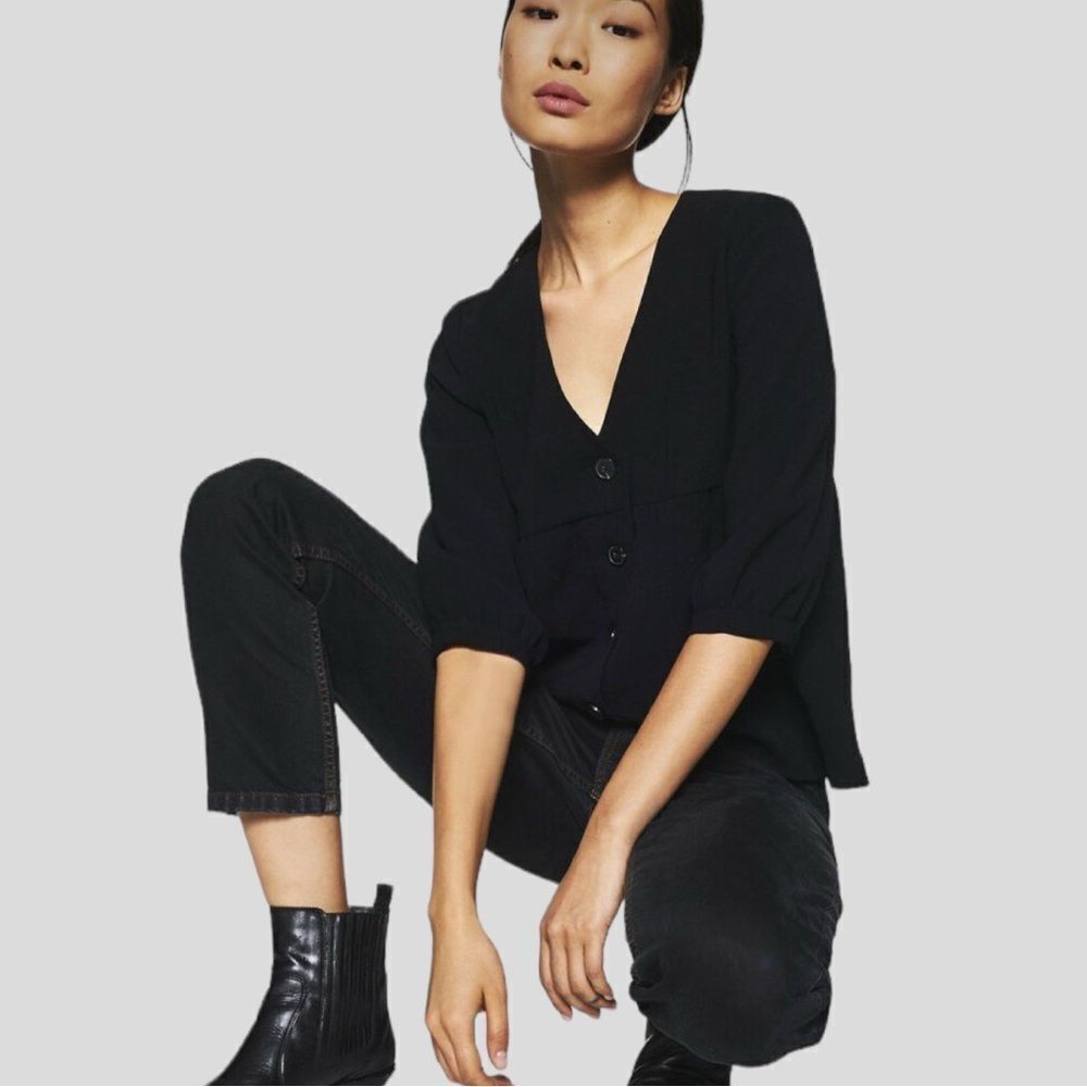 Ba&sh Croy Button Down Top Black V Neck A Line Blouse Size 1 Small